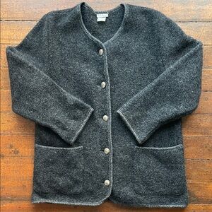 Vintage LL Bean Gray Wool Cardigan, Size Large